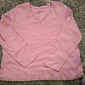 Pink V-Neck Long Sleeve Shirt